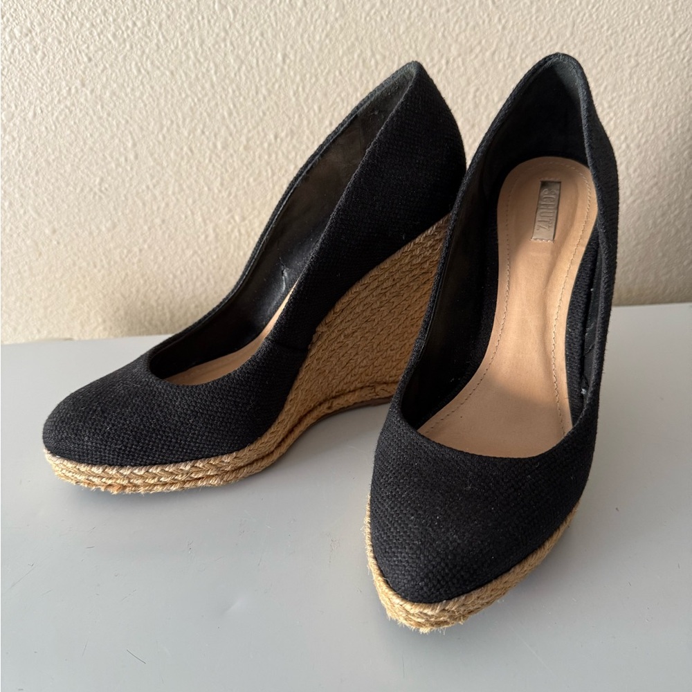 Schutz Black And Tan Espadrille Wedge Size 8 Elegant Yet Comfortable